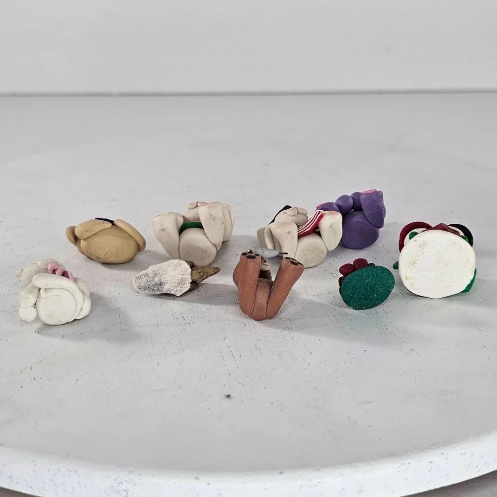 Polymer Clay Animal Miniature Figurine Lot Rabbit Dog Bear Bird Cat